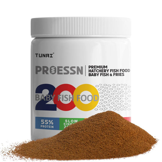 Tunai Baby Frys Fish Food - 55% Protein - 200 Microns Granules (Premium Hatchery Fish Food for Baby Fish & Fries)