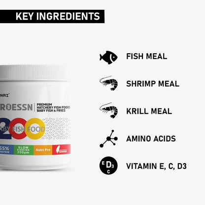 Tunai Baby Frys Fish Food - 55% Protein - 200 Microns Granules (Premium Hatchery Fish Food for Baby Fish & Fries)