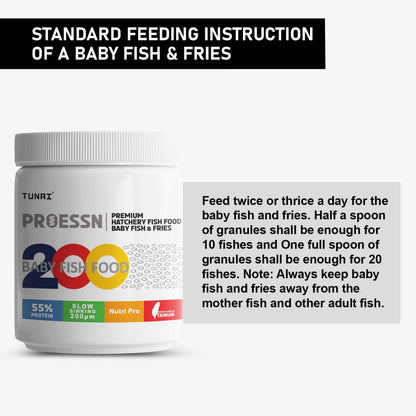 Tunai Baby Frys Fish Food - 55% Protein - 200 Microns Granules (Premium Hatchery Fish Food for Baby Fish & Fries)