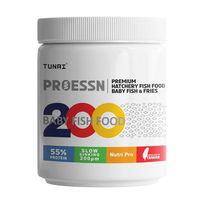 Tunai Baby Frys Fish Food - 55% Protein - 200 Microns Granules (Premium Hatchery Fish Food for Baby Fish & Fries)