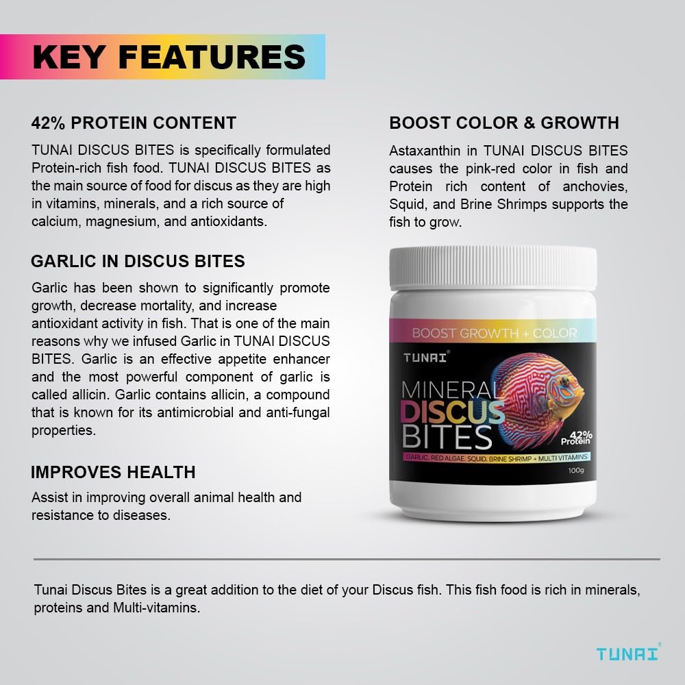 Tunai Discus Bites Special Fish Food - 42% Protein (Boost Color & Growth)