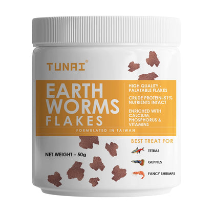 Tunai Earth Worm Flakes Fish Food - 51% Protein (Best Treats for Tetras, Guppies and Fancy Shrimps)
