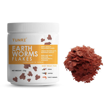 Tunai Earth Worm Flakes Fish Food - 51% Protein (Best Treats for Tetras, Guppies and Fancy Shrimps)