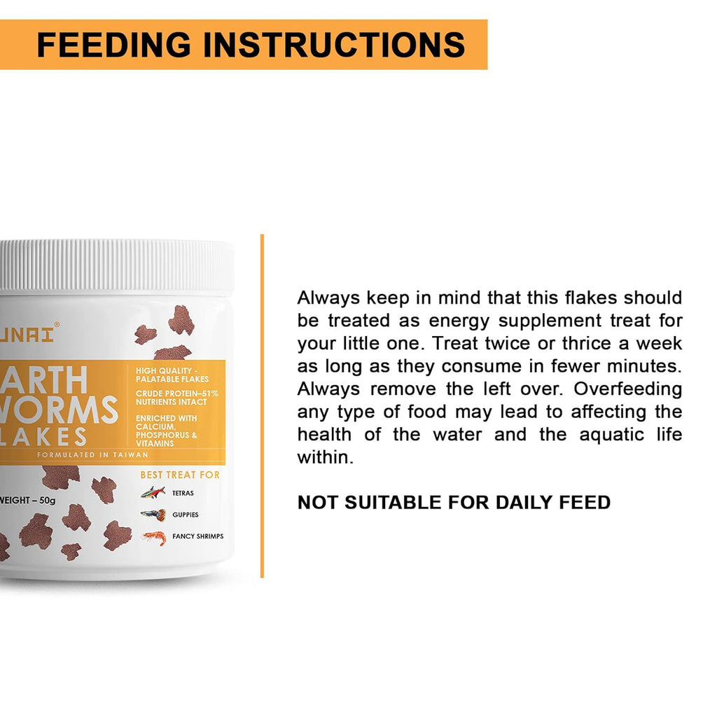 Tunai Earth Worm Flakes Fish Food - 51% Protein (Best Treats for Tetras, Guppies and Fancy Shrimps)
