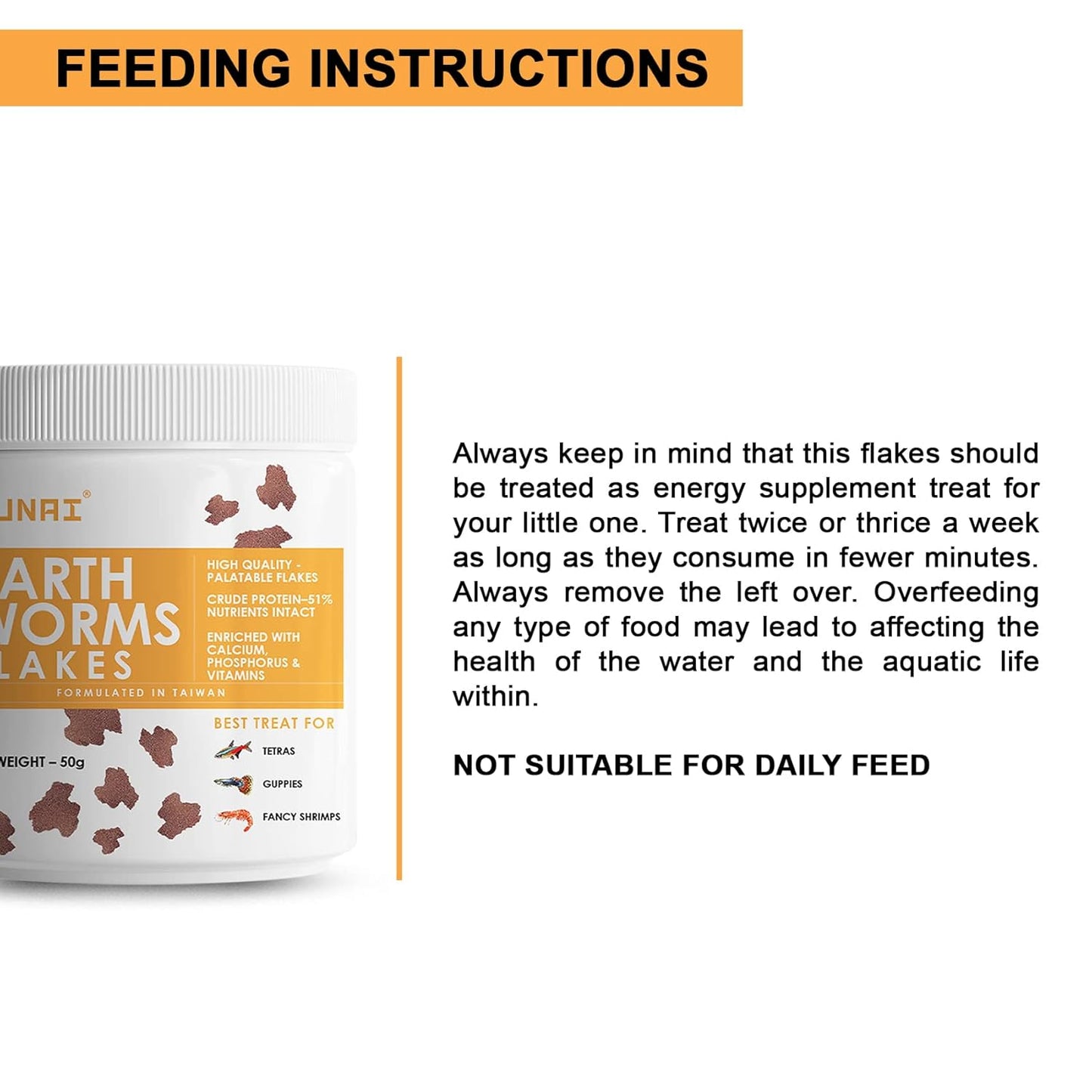 Tunai Earth Worm Flakes Fish Food - 51% Protein (Best Treats for Tetras, Guppies and Fancy Shrimps)