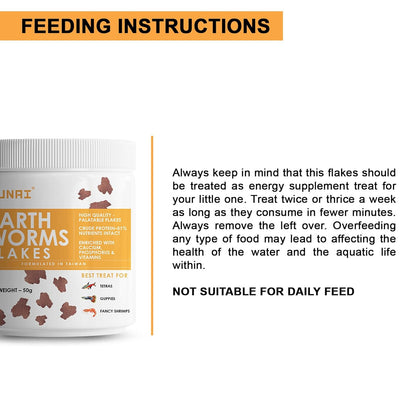 Tunai Earth Worm Flakes Fish Food - 51% Protein (Best Treats for Tetras, Guppies and Fancy Shrimps)