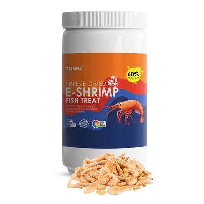 Tunai Freeze-Dried E-Shrimp Fish Treat - 60% Protein (Premium Treat for Arowanas, Oscar, Flowerhorn, Red Parrot, Cichlids & Turtles)