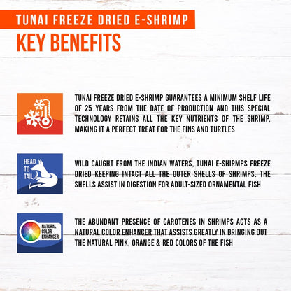 Tunai Freeze-Dried E-Shrimp Fish Treat - 60% Protein (Premium Treat for Arowanas, Oscar, Flowerhorn, Red Parrot, Cichlids & Turtles)