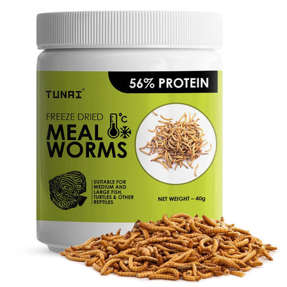 Tunai Freeze Dried Meal Worms - 56% Protein - Rich in Fibre (Suitable for Medium & Large Fish, Turtles & Other Reptiles)