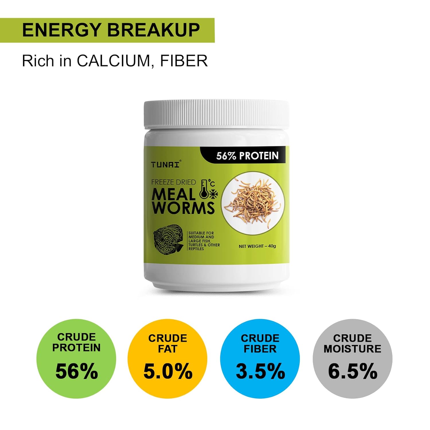 Tunai Freeze Dried Meal Worms - 56% Protein - Rich in Fibre (Suitable for Medium & Large Fish, Turtles & Other Reptiles)