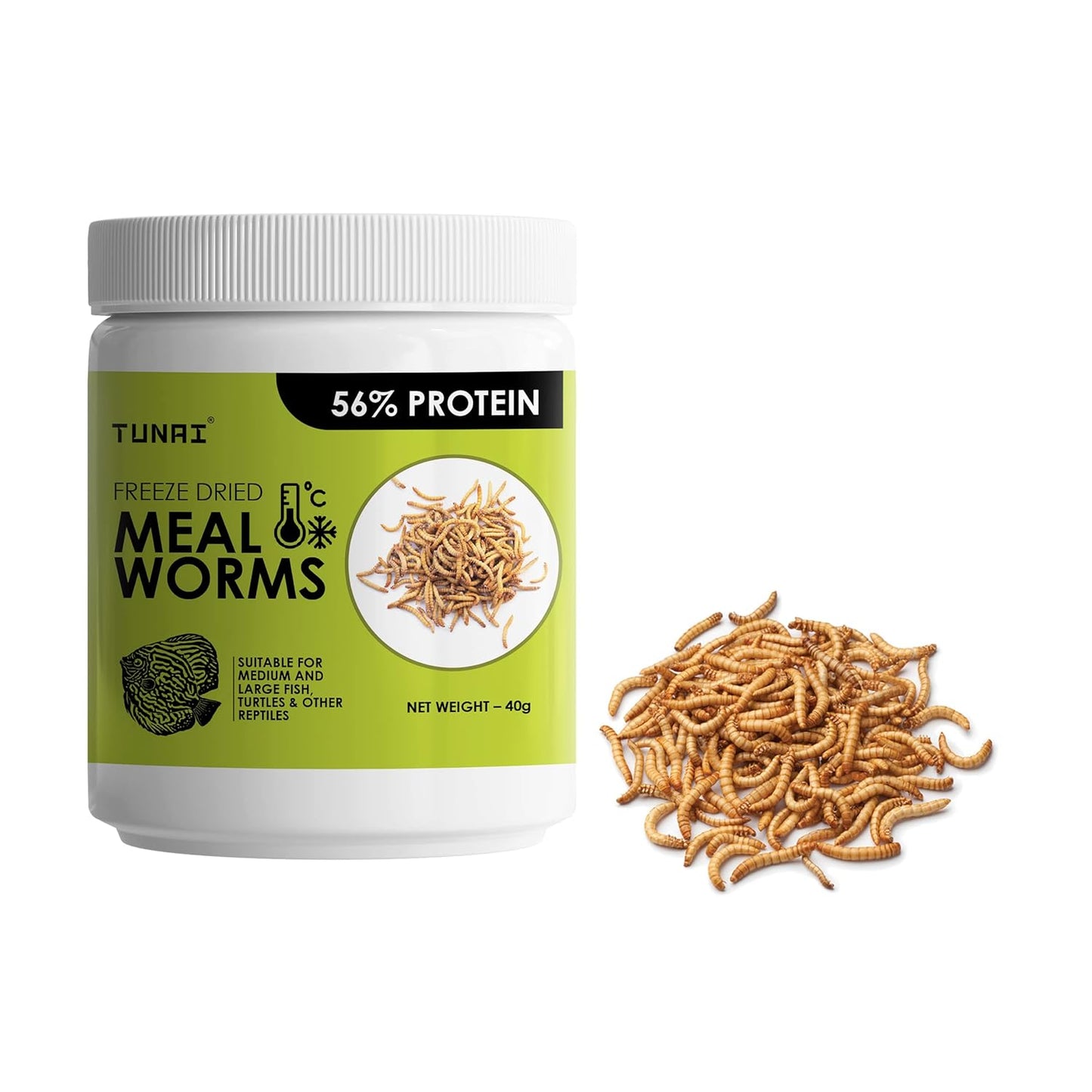 Tunai Freeze Dried Meal Worms - 56% Protein - Rich in Fibre (Suitable for Medium & Large Fish, Turtles & Other Reptiles)