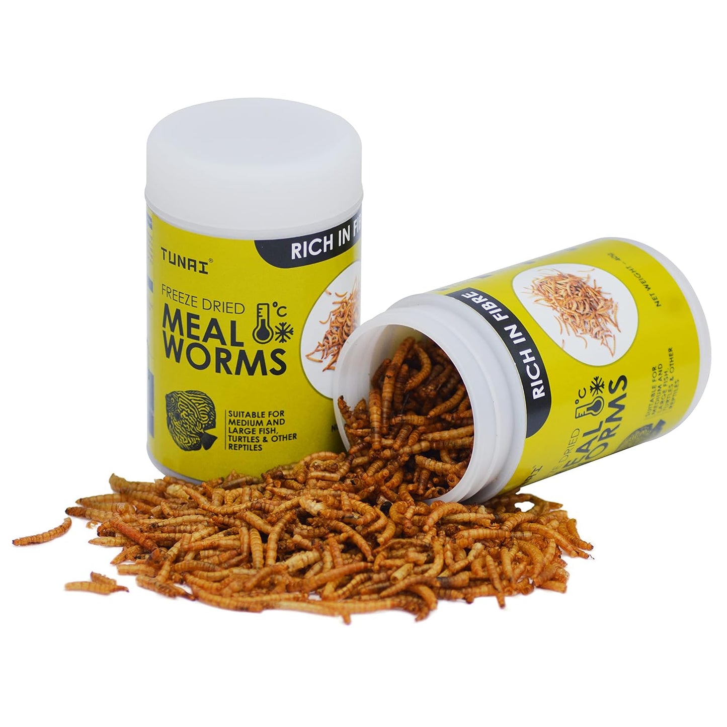 Tunai Freeze Dried Meal Worms - 56% Protein - Rich in Fibre (Suitable for Medium & Large Fish, Turtles & Other Reptiles)