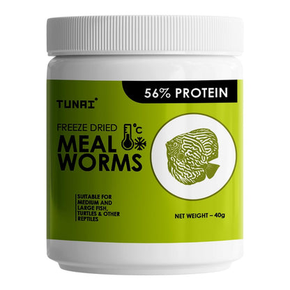Tunai Freeze Dried Meal Worms - 56% Protein - Rich in Fibre (Suitable for Medium & Large Fish, Turtles & Other Reptiles)