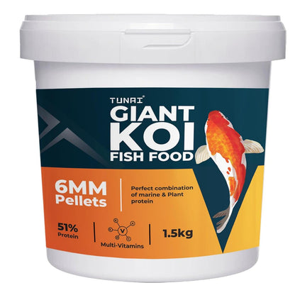 Tunai Koi Fish Food - 51% Protein - 6mm & 3mm Pellets (Suitable for All Large Size Adult Koi & Medium Koi Pond Fishes)