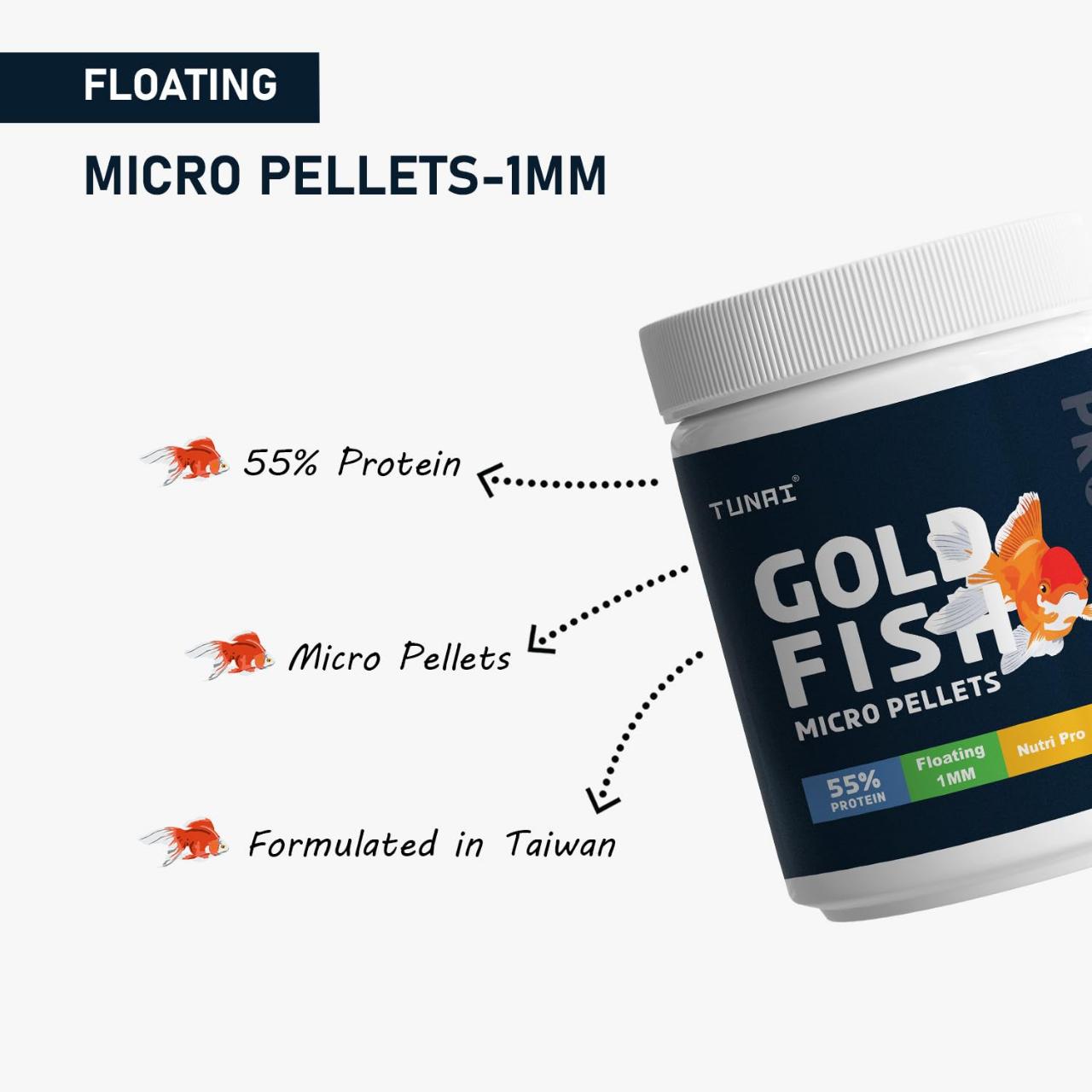 Tunai Gold Fish Food - 55% Protein - 1mm Pellet (Exclusive Taiwan-Formulated Nutrition for Goldfish)