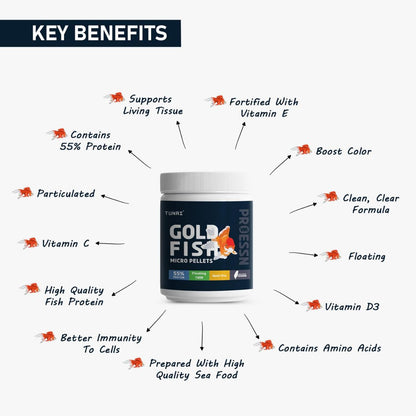 Tunai Gold Fish Food - 55% Protein - 1mm Pellet (Exclusive Taiwan-Formulated Nutrition for Goldfish)