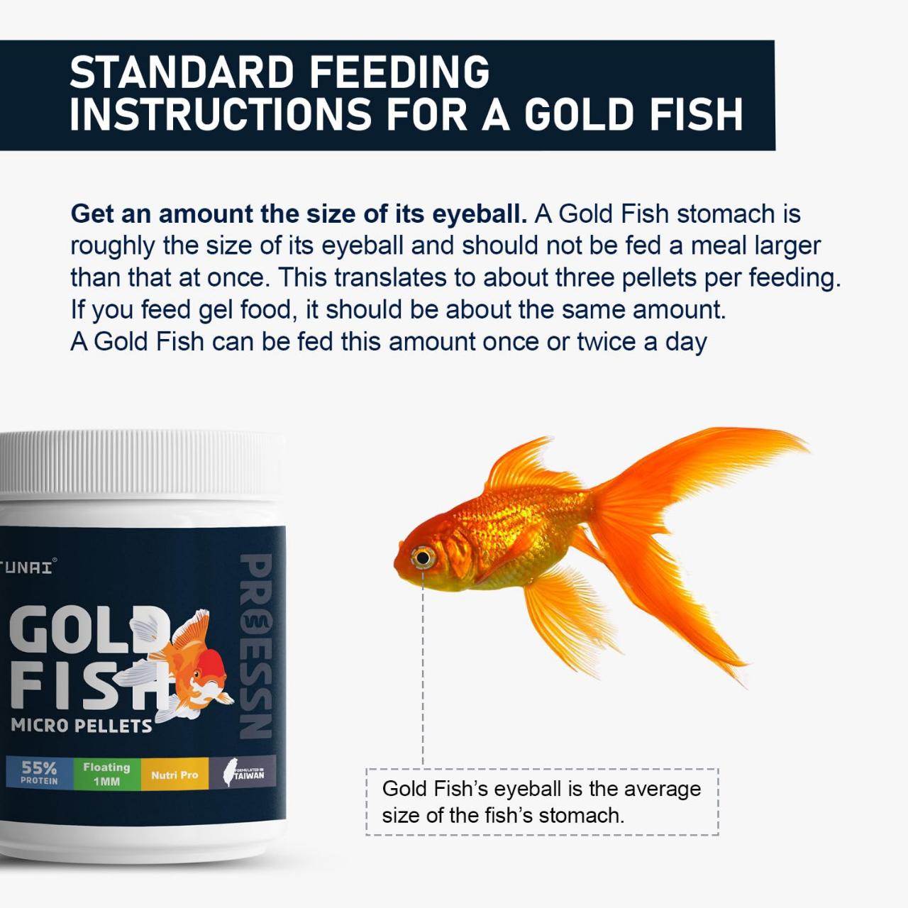 Tunai Gold Fish Food - 55% Protein - 1mm Pellet (Exclusive Taiwan-Formulated Nutrition for Goldfish)