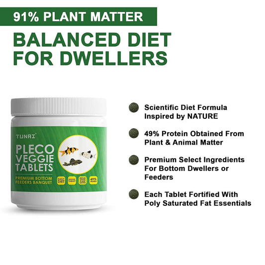 Tunai Pleco Veggie Tablets - 49% Protein - Sinking Tablet (Premium Bottom Feeder Banquet)