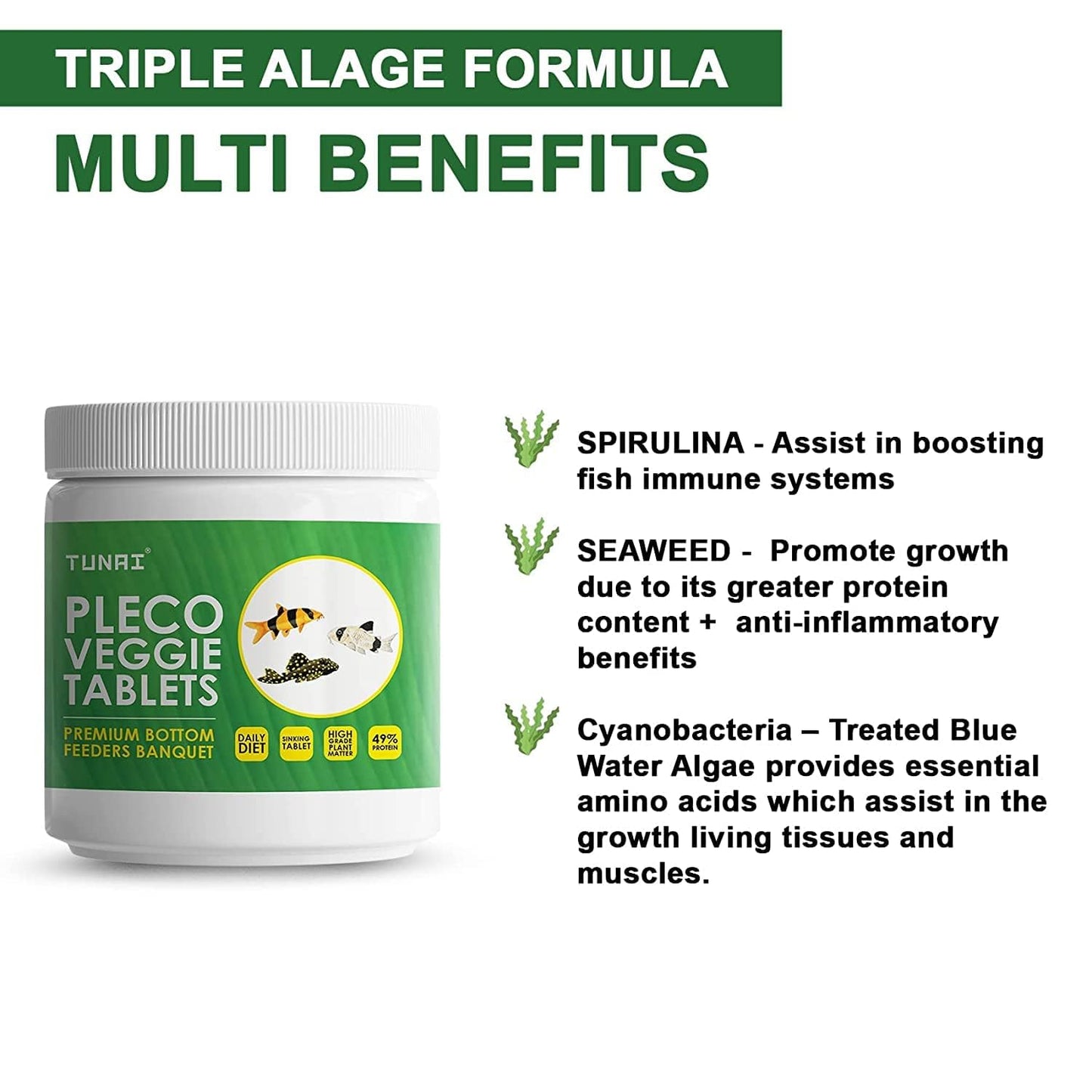 Tunai Pleco Veggie Tablets - 49% Protein - Sinking Tablet (Premium Bottom Feeder Banquet)