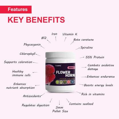 Tunai Premium Fish Food for Flowerhorn - 55% Protein - 3mm Pellets (Taiwan-Formulated for Enhanced Hump Development and Vibrant Coloration)
