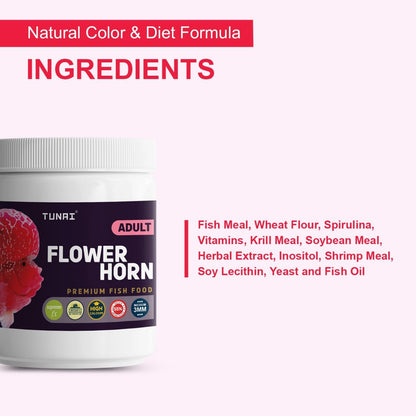 Tunai Premium Fish Food for Flowerhorn - 55% Protein - 3mm Pellets (Taiwan-Formulated for Enhanced Hump Development and Vibrant Coloration)