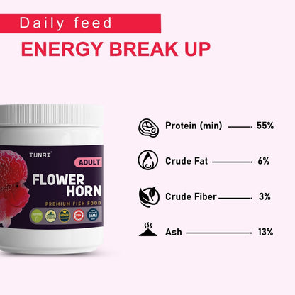 Tunai Premium Fish Food for Flowerhorn - 55% Protein - 3mm Pellets (Taiwan-Formulated for Enhanced Hump Development and Vibrant Coloration)