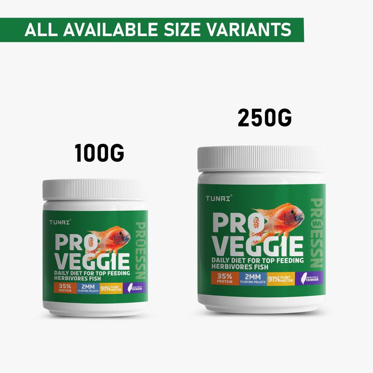 Tunai Pro Veggie Aquarium Fish Food - 35% Protein - 2mm Pellets (Daily Diet for All Top Feeding Herbivores Fishes)