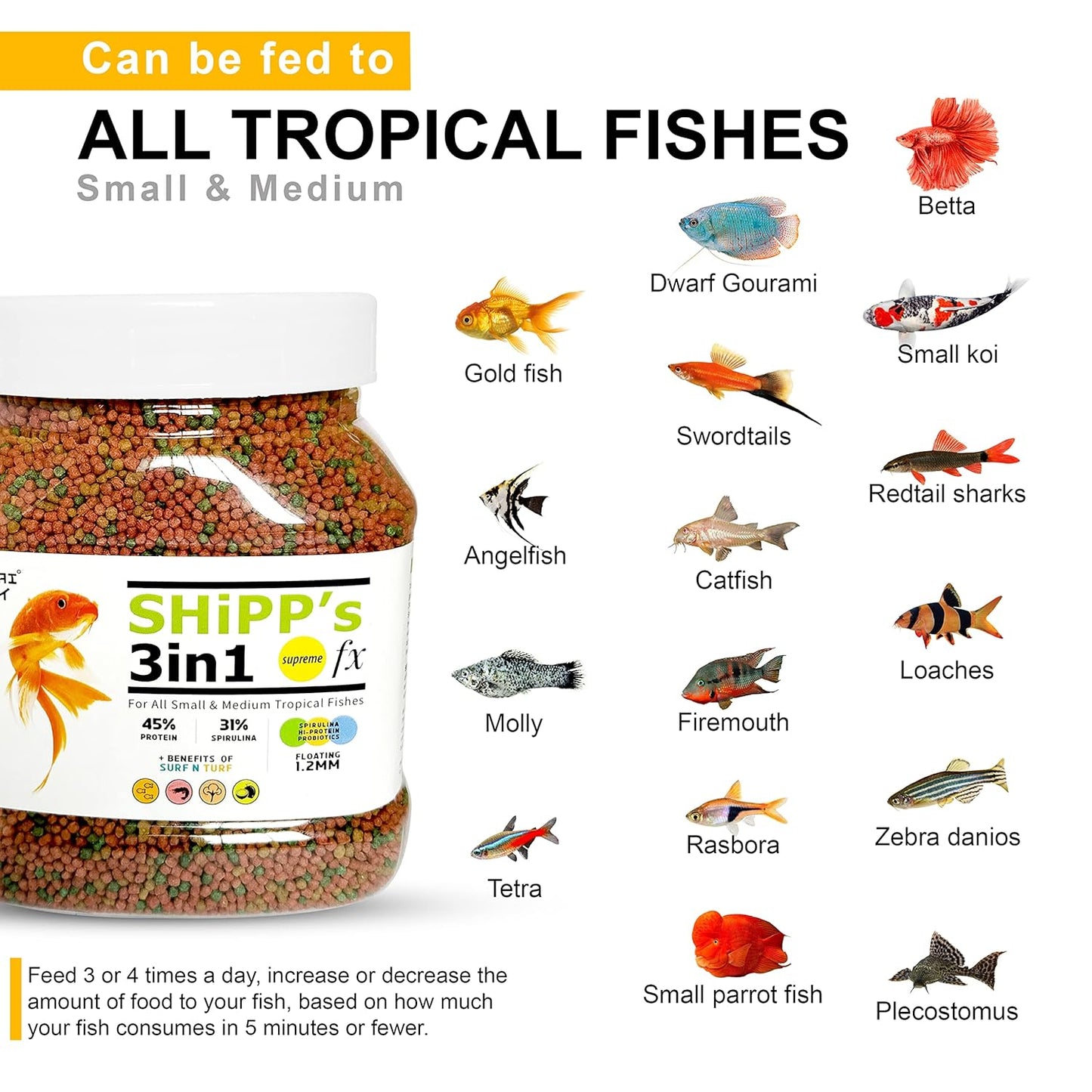 Tunai SHiPP's 3-in-1 Fish Food - 45% Protein - 31% Spirulina (For All Small and Medium Tropical Fishes)