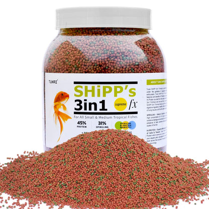 Tunai SHiPP's 3-in-1 Fish Food - 45% Protein - 31% Spirulina (For All Small and Medium Tropical Fishes)