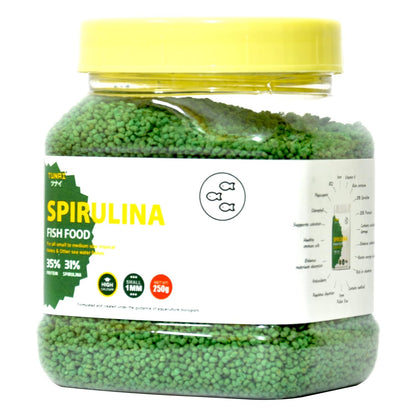 Tunai Spirulina Aquarium Fish Food - 35% Protein – 1.2mm Pellets (For all Small & Medium Size Tropical Fishes)