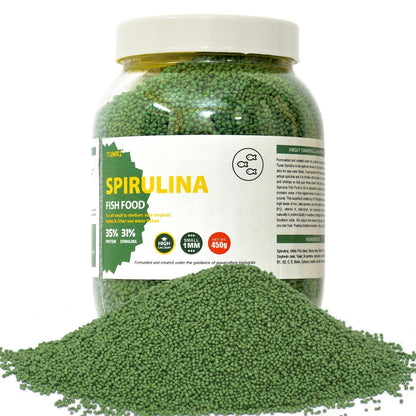 Tunai Spirulina Aquarium Fish Food - 35% Protein – 1.2mm Pellets (For all Small & Medium Size Tropical Fishes)
