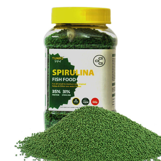 Tunai Spirulina Aquarium Fish Food - 35% Protein – 1.2mm Pellets (For all Small & Medium Size Tropical Fishes)