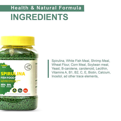 Tunai Spirulina Aquarium Fish Food - 35% Protein – 1.2mm Pellets (For all Small & Medium Size Tropical Fishes)