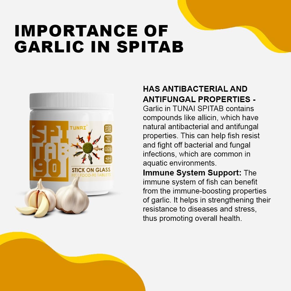 Tunai SPITAB Stick-On Glass Fish Food - 42% Protein - 90 Tablets ( Supports Fish Growth, Boosts Immunity and Enhances Vibrant Coloration)