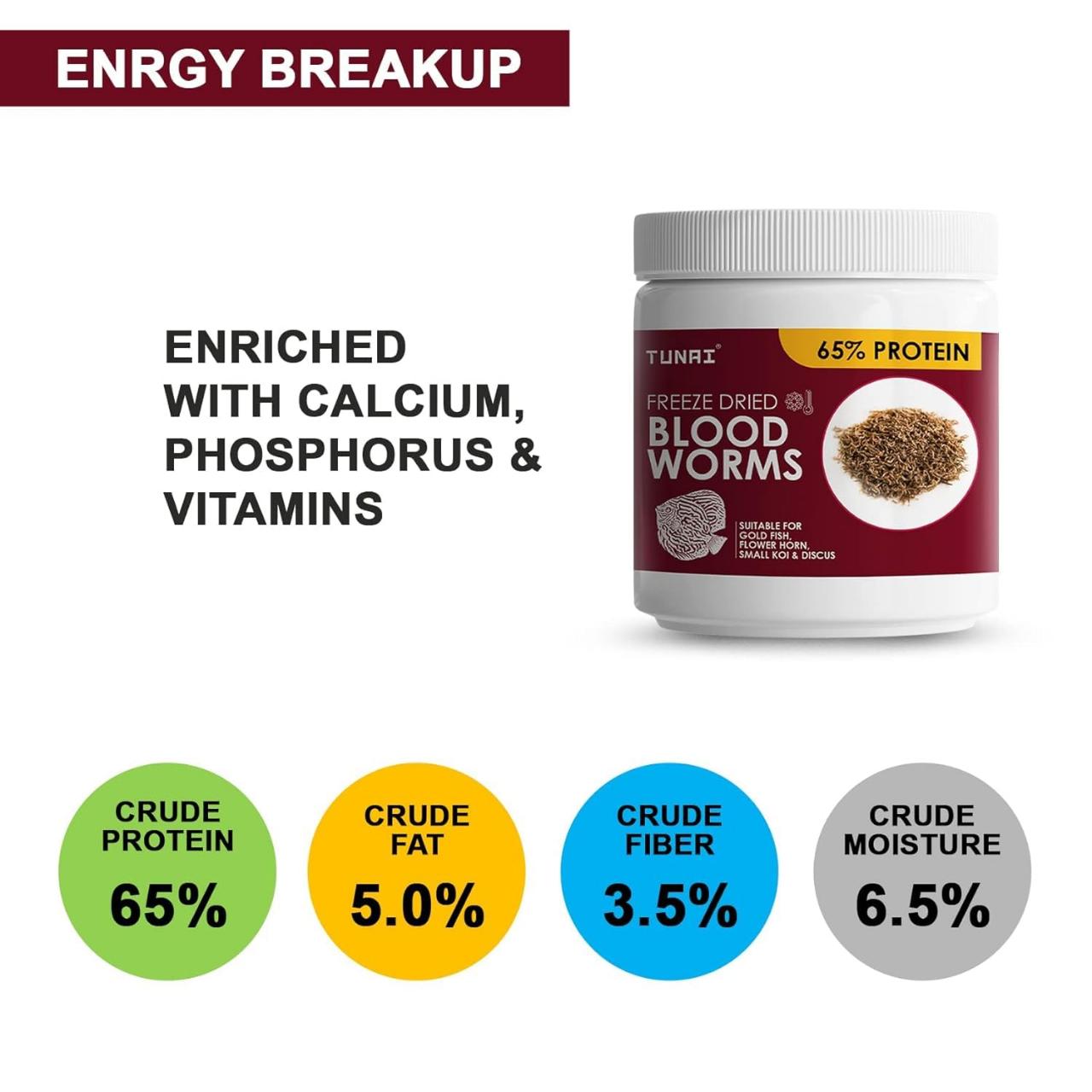 Tunai Superior Freeze Dried Blood Worms Fish Food - 65% Protein  (Natural Fish Food for Tropical Fishes)