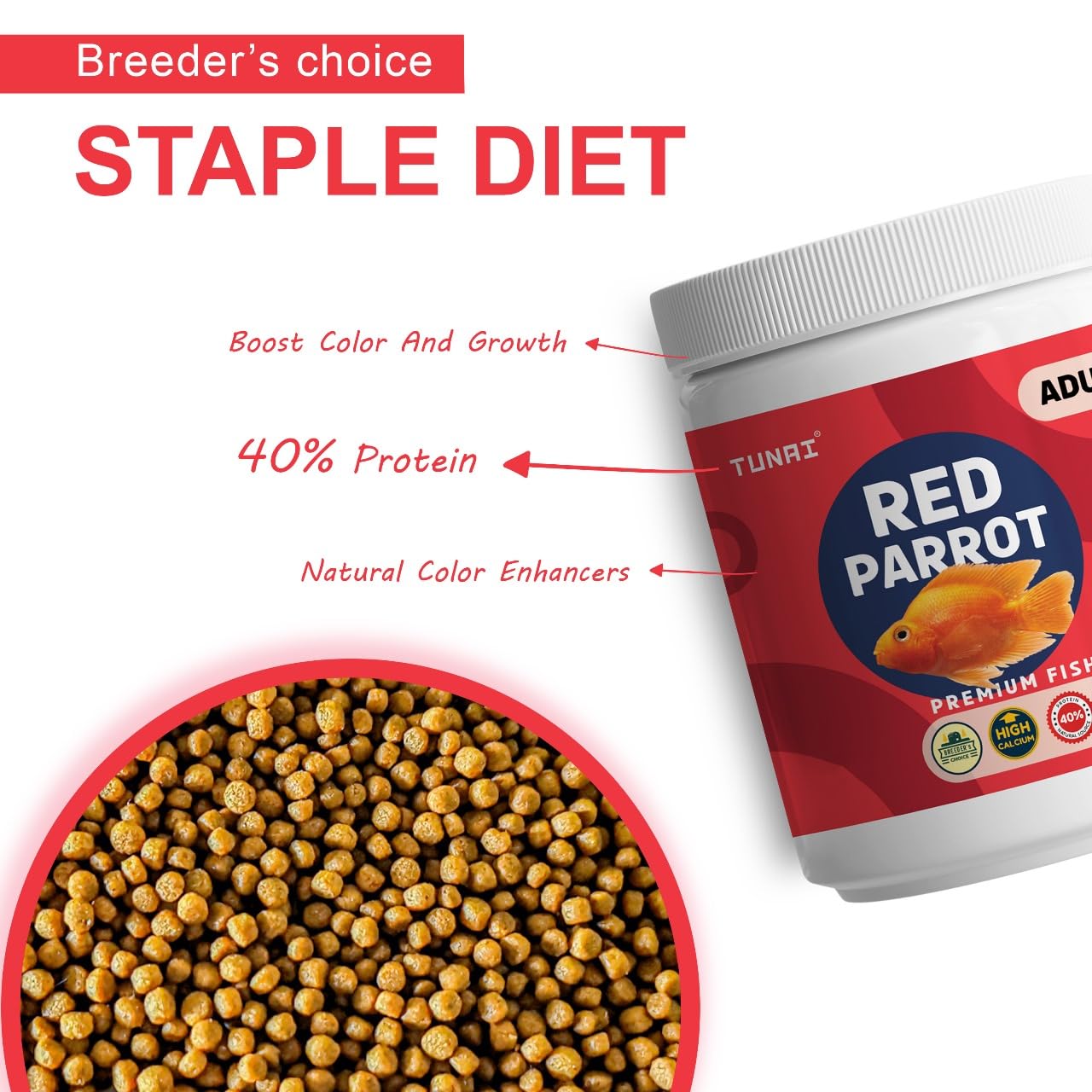 Tunai Adult Red Parrot Fish Food - 40% Protein - 4mm Pellets (Supreme Fx Formula )