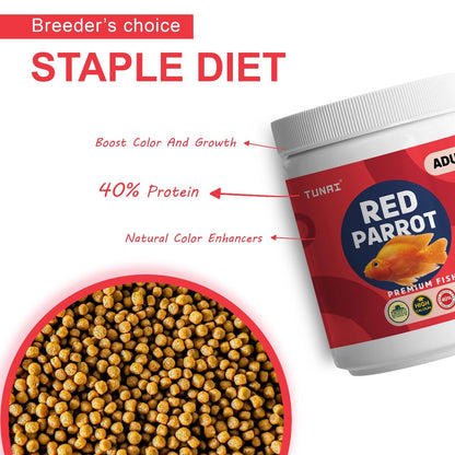 Tunai Adult Red Parrot Fish Food - 40% Protein - 4mm Pellets (Supreme Fx Formula )