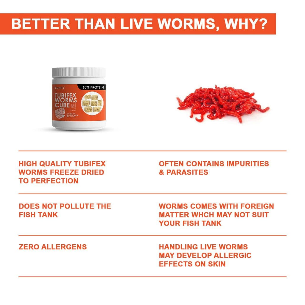 Tunai Tubifex Worms Cube Blocks Fish Food - 60% Protein (Suitable for All Freshwater Fishes & Turtles)